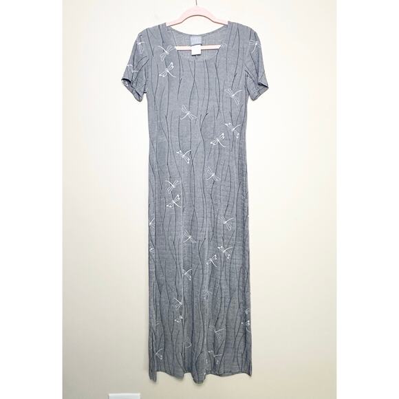 90s Vintage Rabbit Designs Gray Fairy Firefly Dress Goth Grunge Midi Slinky Sz 8 - Picture 1 of 8